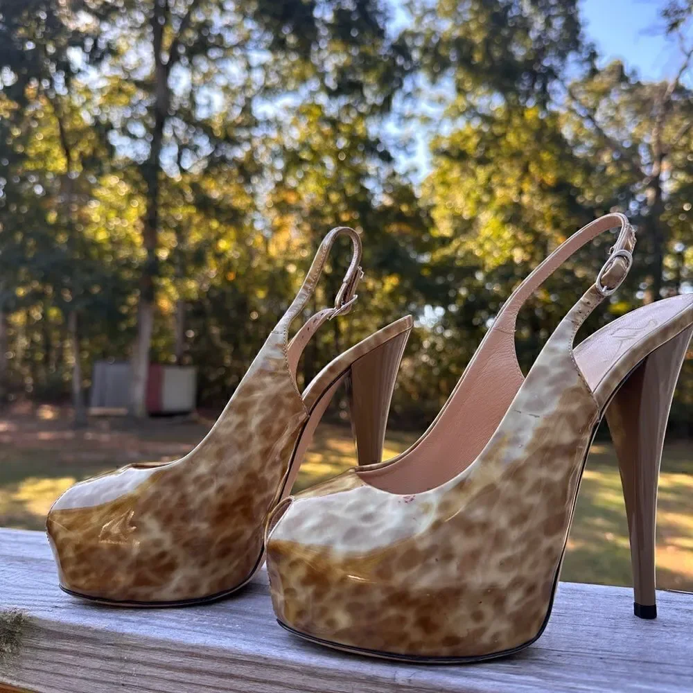 Giuseppe Zanotti Patent Leather Peep-Toe Slingback Heels - Size 38